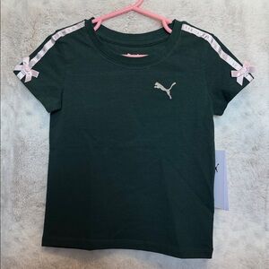 Puma Kids Dark Green Tee with Pink Bows
